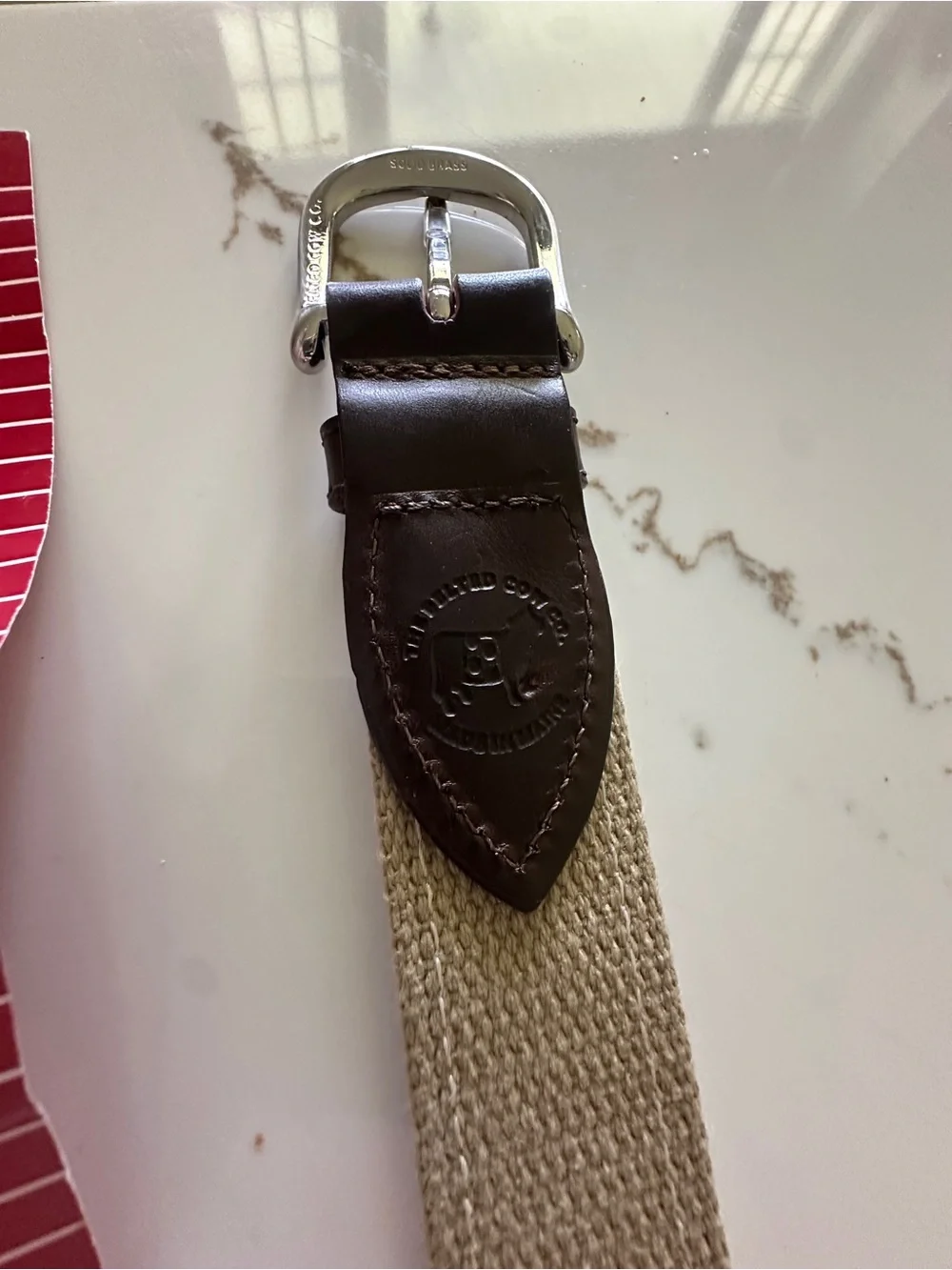 Woven American Flag Club Belt - Brown & Blue